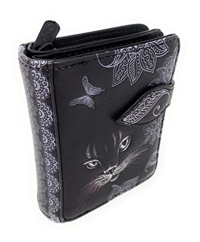 Shag Wear Shadow Cat Small Animal Wallet for Women and Teen Girls Vegan Faux Leather Black 4.5