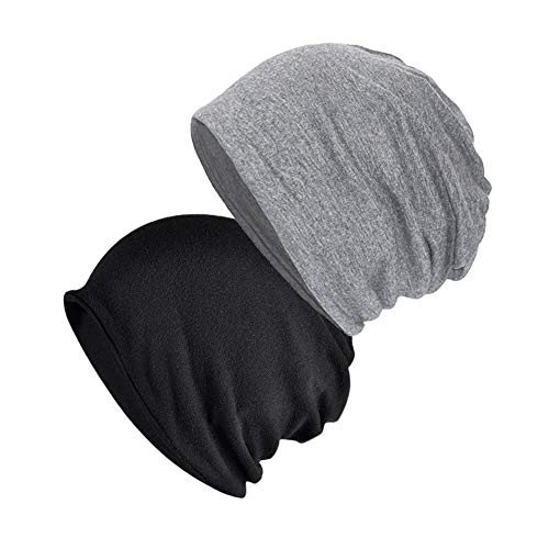 Xiangmall 2 Pezzi Beanie Berretto Uomo Cappello Lungo Cotone Elastico Cappello Sciarpa per Ciclismo Corsa (Nero + Grigio)
