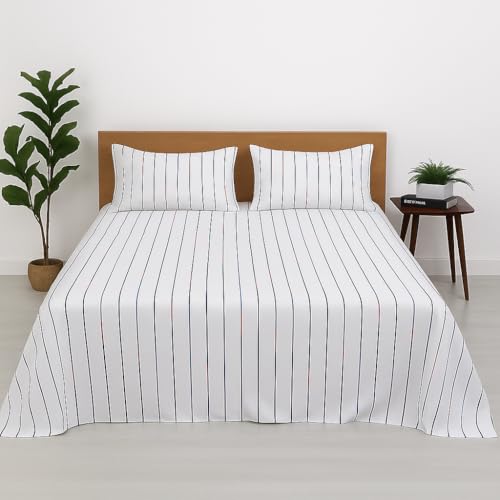 Image of Cotton Double Bedsheet with 2 Pillow Covers | 100% Pure Cotton | Soft & Breathable | 90x100 inch - Multi Color line