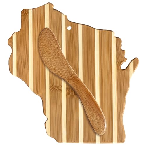 Totally Bamboo Wisconsin Charcuterie Board with Spreader Knife Gift Set, 9-5/8" x 8-7/8”
