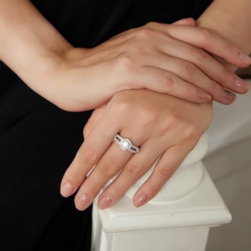 14K Gold Over S925 Sterling Silver 1ct Diamond Double Row Wedding Bands for Women, Round Cut VVS1 D-Color Engagement Rings,Thoughtful Wedding Gift for Bride3