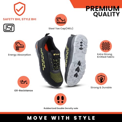 Image of FUEL Armour-1-DD Knitted Fabric Safety Shoes for Men Industrial PVC Double Density Sole, Steel Toe & Energy Absorption Shoe