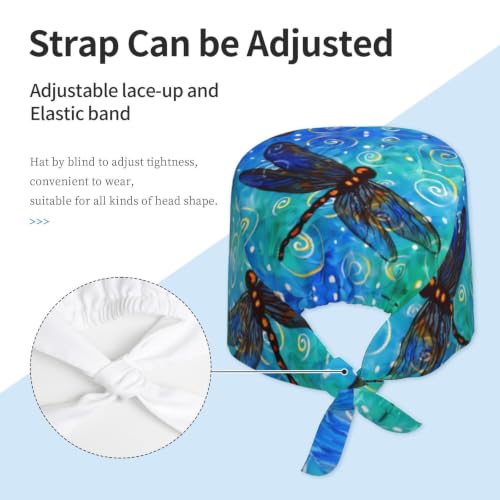 Image of Cute Pug Dog Print Working Cap Scrub Cap with Sweatband,Adjustable Fashion Bandage Tie Back Hat Headwear for Women Men