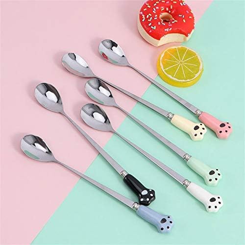 Spoons Stainless Steel Coffee Spoon with Ceramic Cat's Claw Handle is Suitable for Drinking Coffee. Stirring Spoon Black/Blue/Green/Red/White/Yellow Size: 2.5 * 17.5cm (Color : D) (F)