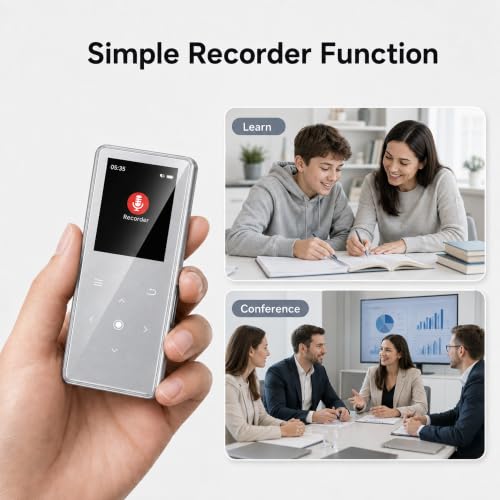 Image of 64GB MP3 Player with Bluetooth 5.2, AiMoonsa Music Player with Built-in HD Speaker, FM Radio, Voice Recorder, HiFi Sound, E-Book Function, Sliver