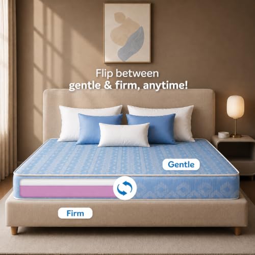 Image of Sleepwell Dual Mattress | Double Size 84x47x8 Inch | One Side Soft One Side Firm | Orthopedic Support | Resitec Foam with VPF | Knitted Fabric | Neem Fresche Anti-Microbial | 10 Yr Warranty