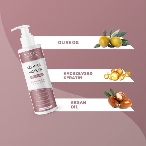 Image of PORES Be Pure Hair Conditioner with Hydrolyzed Keratin, Argan & Olive Oil | Nourishing Conditioner for Dry, Frizzy, Damaged Hair | Hair Smoothening & Strengthening Formula for Men & Women | Paraben & Sulfate Free - ( 250 ml X 2 )
