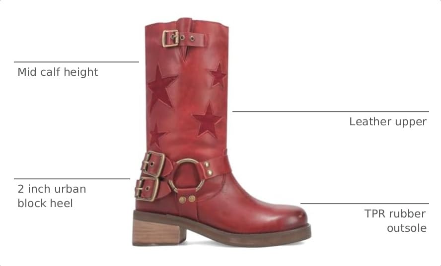Image of Dingo Womens Blacklist Tooled Inlay Round Toe Pull On Motorcycle Casual Boots Mid Calf Mid Heel 2-3 inch