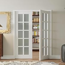 56" x 80" Pantry Door, 10 Lite Frosted Glass French Doors for Laundry & Bedroom, Double Pre-Finished Slab Interior Doors, Solid MDF Core Wood, White Primed Hinges Not Included