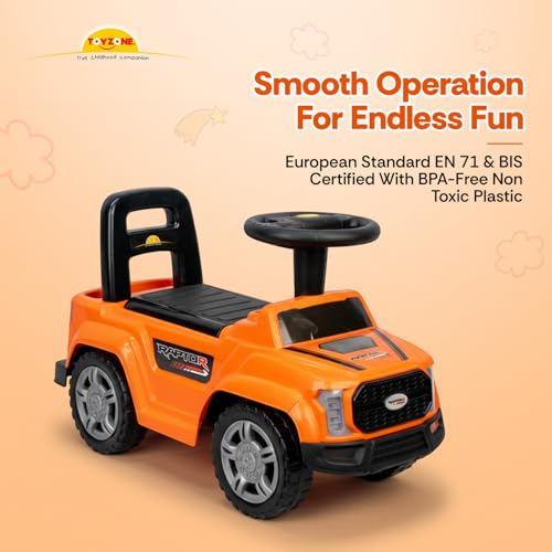 Image of Toy Zone Raptor Baby Ride on Car for Kids, Toddlers Push Ride Baby Kids Car with Backrest, Push Ride on Toy Jeep with Music & LED Light, Under Seat Storage, 2 to 5 Years (Orange)