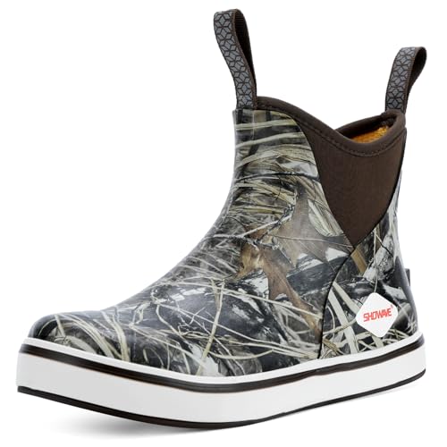Showave Kid's Deck Boots Waterproof Ankle Rain Boots for Boys Girls Insulated Neoprene Rubber Boots Non-slip Child Rain Shoes (Camo,6 Big Kid)