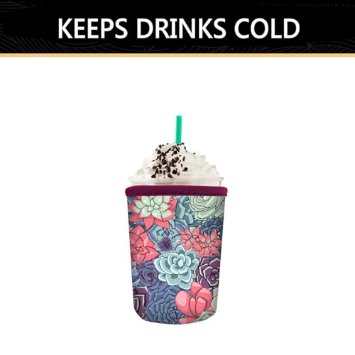 Image of YR Reusable Neoprene Insulator Sleeve for Iced Coffee Cups, 3 Pack Coffee Coolies sleeves for Iced & Hot Drinks, Cold Beverage Cooler Compatible with Starbucks Coffee and More (Succulent)
