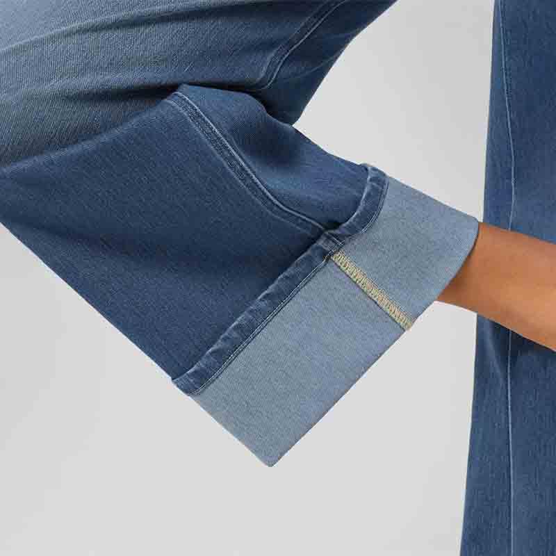 Women's Retro Casual Wide Leg Pants with Rolled Hem Straight Leg Jeans high Waisted Jeans for Women4