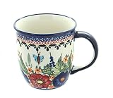 Blue Rose Polish Pottery Floral Butterfly Plain Coffee Mug