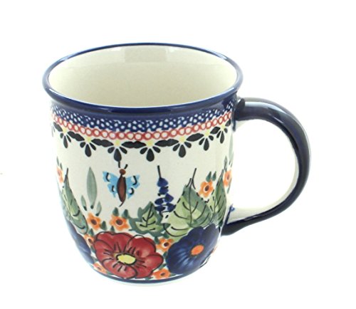 Blue Rose Polish Pottery Floral Butterfly Plain Coffee Mug #TOP14