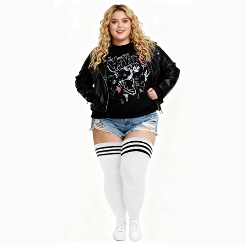 Image of YELAIVP Plus Size Thigh High Socks Extra Large Stripe Over Knee High Stockings for Women
