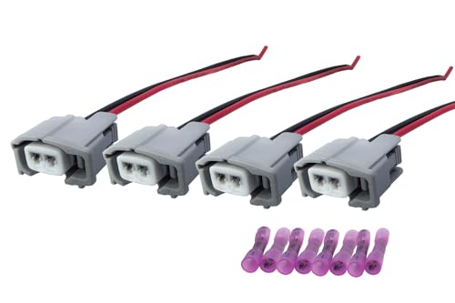 4Pcs Fuel Injector Wiring Harness Connector Pigtails Kit Compatible with Corolla Camry Lexus Scion Acura RDX RAV4 1996-2020 (Replace 90980-11875, 6189-0611)