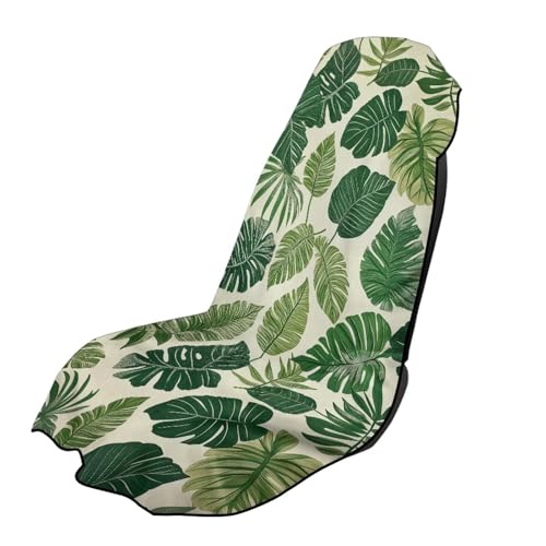 KEIAHUAN Green Palm Leaves Running Towel Car Seat Cover Washable Car Seat Towel for Sweat Protection After Gym Exercise Front Bucket Seats Covers for Kids Pets