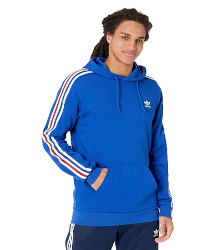 adidas Originals Men's 3 Stripe Hoodie Hooded Sweatshirt, Team Royal Blue/Gold Metallic/White/Team Power Red, XXL