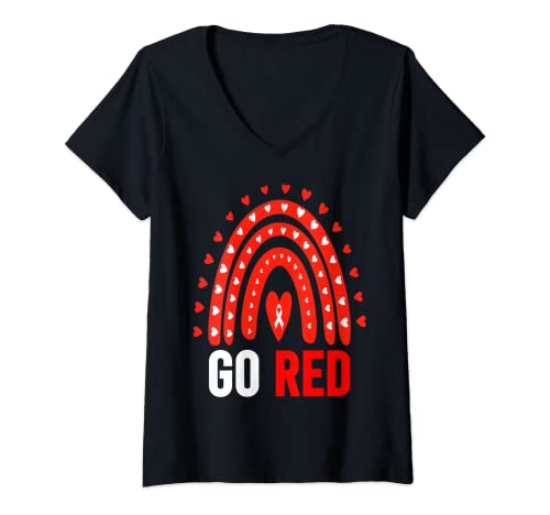 Femme T-shirt Go Red – Go Red – Heart Health Mowareness T-Shirt avec Col en V