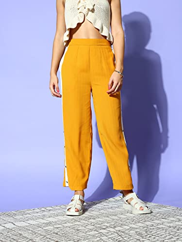 Image of PANIT Women Stylish Mustard Solid Slitted Trousers