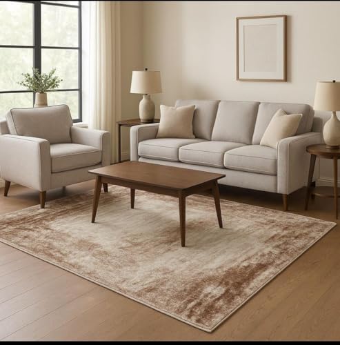 Image of 3x5 Feet (90x150 CM) Carpet for Bedroom Living Room & Hall - Ivory Cream Modern Abstract Geometric Silk-Touch Luxury Hotel-Style Washable Anti-Skid Turkish Area Rug