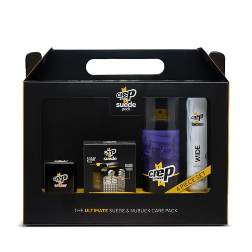 Crep Protect Paquete de cuidado de gamuza: spray protector de zapatos, borrador de rozaduras de gamuza, reviver de tenis y cordones planos pretratados para zapatillas de gamuza y nobuk