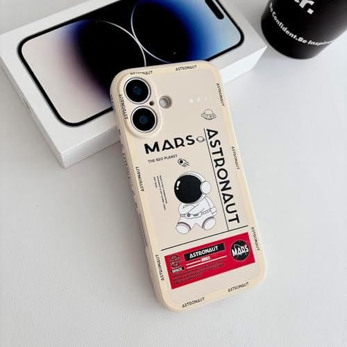 Yonds Queen Compatible with iPhone 17 Cute Case, Cool Cartoon Astronaut Space Mars Rocket Design Stylish Bumper Soft TPU Rubber Protective Anti-Slip Shockproof Fashion Case(White, iPhone 17) - 1