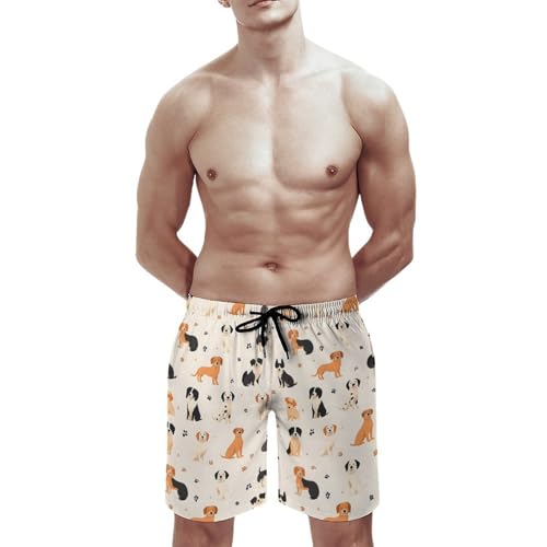 Hawaiian Shorts for Men - Comfy Dog Cute Paw Print Mens Swim Trunks Bathing Suits with Mesh Lining3