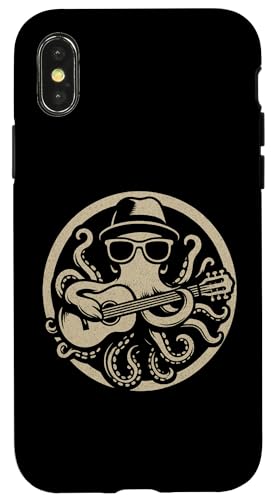 クールなタコのギター奏者デザイン 面白い音楽愛好家 海の生き物 スマホケース iPhone X/XS 用
