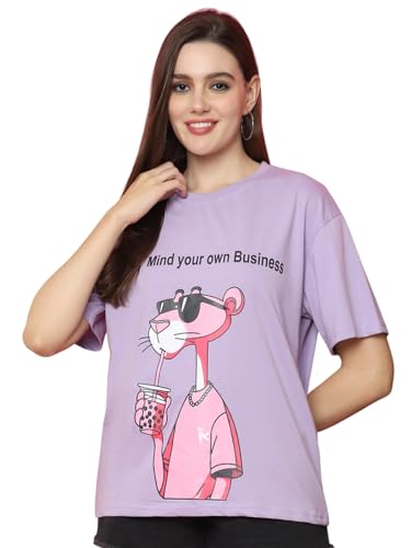 Image of Preneum Women's Cotton Aesthetic & Cool Graphic Printed Baggy Fit Drop-Shoulder Sleeves Cotton Oversized T-Shirt || Printed