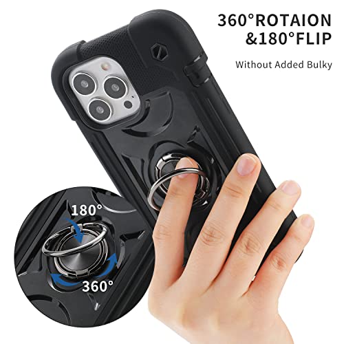 Image of MARKILL Plastic, Silicone Compatible with iPhone 13 Pro Max Case 6.7 Inch with Ring Stand, Heavy-Duty Military Grade Shockproof Case Phone Cover with Magnetic Car Mount For iPhone 13 Pro Max. Black