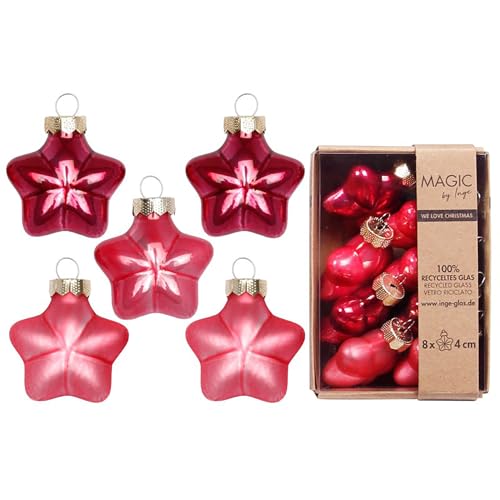 Christbaumschmuck Sterne 4cm Glas 8 Stück - matt & glänzend - Kleine Christbaumkugeln für Weihnachtsbaum - Weihnachtskugeln & Weihnachtsbaumschmuck zu Weihnachten - Gentle Pink
