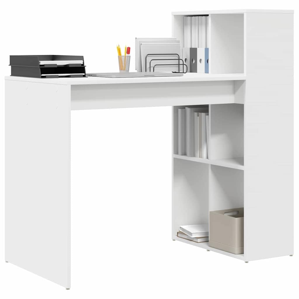 Biurko z regałem, białe, z materiału drewnopochodnego, 108 x 55 x 103,5 cm, stolik pod komputer, meble do gabinetu, biurko gamingowe, stół do jadalni, nowoczesne, funkcjonalne