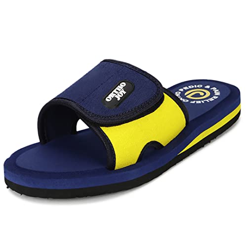 Image of ORTHO JOY Men's Orthopedic Slippers - Adjustable Velcro Strap, Soft Cushioned Footbed & Anti-Skid Comfort Sandals