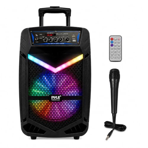 Pyle, Portable PA Speaker, Bluetooth- Loudspeakers, 600W Rechargeable w/ 10” Subwoofer 1” Tweeter, Pa System w/Wireless Microphone, Dj Speakers, w/Recording Function/Mic Input/Lights/USB/SD/Radio
