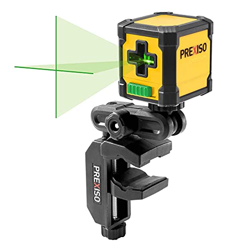 PREXISO 65FT Self-Leveling Cross Line Laser Level Green-Beam, Vertical and Horizontal Line with Mount Clamp, 2 AA Batteries Included (Green-Beam Mount Clamp)