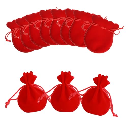 Spldsun 50 Piezas Bolsitas De Tela PequeñAs, Bolsas Terciopelo Para Guardar, Bolsa Franela PequeñO, Para Joyas, BisuteríA, Caramelos, PequeñOs Regalos, Etc. Para Evitar ArañAzos (Rojo)