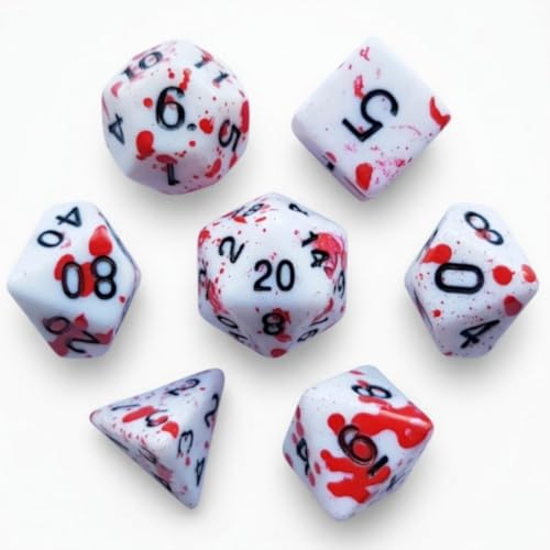 Image of Bloodied Ivory Dice Set – Crimson Splatter Polyhedral RPG Dice for Chilling Tabletop Quests