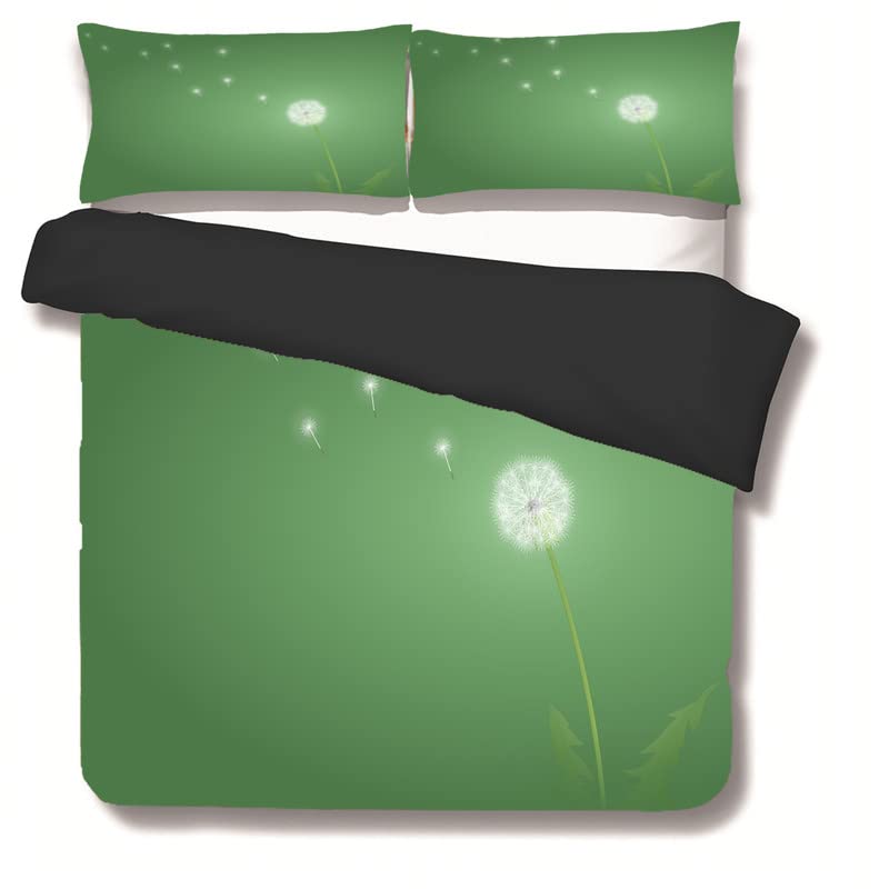 Housse de couette 240 x 260 cm en microfibres vertes avec motifs pissenlits