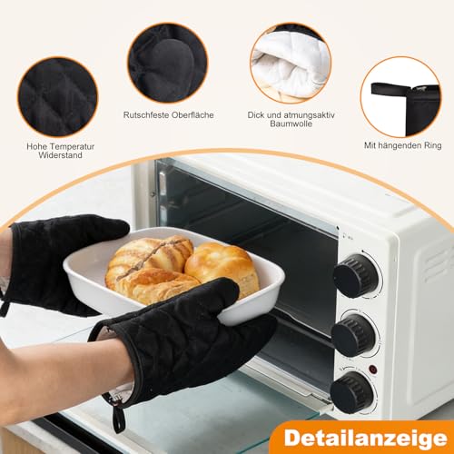 Ofenhandschuhe und Topflappen, 1 Paar Hitzebestaendig Ofenhandschuhe und 2 rutschfesten Topflappen, Baumwoll rutschfestenOfenhandschuh, Topflappens Handschuh Kochhandschuh für Kochen Backen Grillen (S