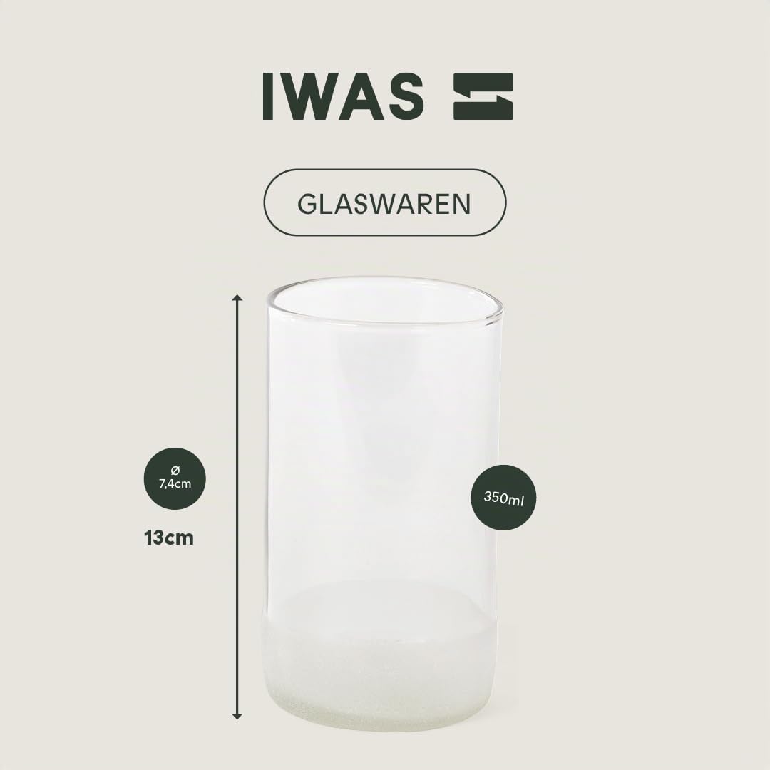 IWAS Upcycled Hohe Klare Trinkgläser | 350 Ml | 12 Oz | (6Er-Set) | Becher Aus Recyceltem Glas, Perfekt Für Cocktails