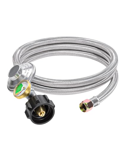 DPB 6Ft Propane Regulator with Stainless Steel Braided Hose and Tank Gauge