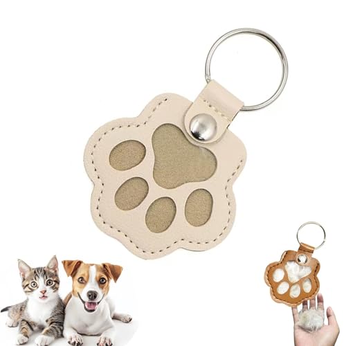 5 Pcs Pet Paw Shaped Keychain with Hair Storage, Leather Memorial Keepsake...