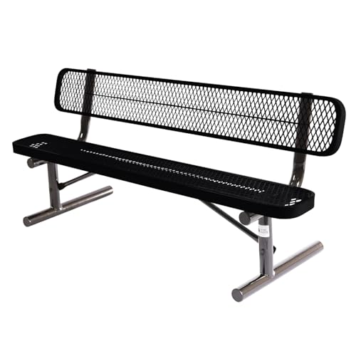 COATEDOUTDOORFURNITURE Coated Outdoor Furniture Heavy-Duty Portable Outdoor Bench Thermoplastic Coated, Expanded Metal, Commercial-Grade Seating, Made in America (Portable with Back, 6 Ft, Black)