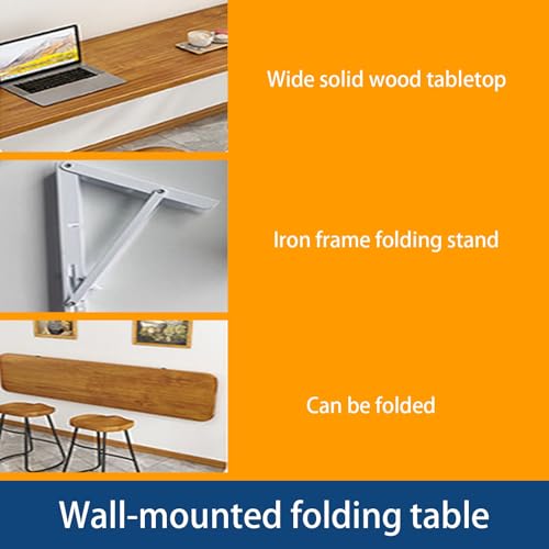 Poste de travail flottant bois massif table murale rabattable 180cm