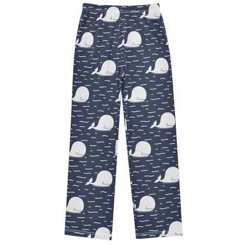 Boy's Pants White Whale Wave Dark Blue Jogger Pants Elastic Waist Long Bottoms Trousers with Pockets 6-14 Years