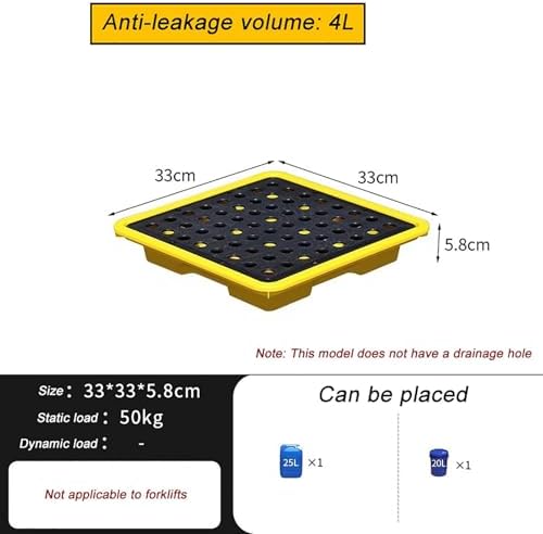 Spill Containment Tray with Drain – Capacity 1/2 Drum, Robust Platform for The Safe Storage of Hazardous Liquids, 120 X 60 X 10 Cm-33x33x5.8cm/13x13x2in