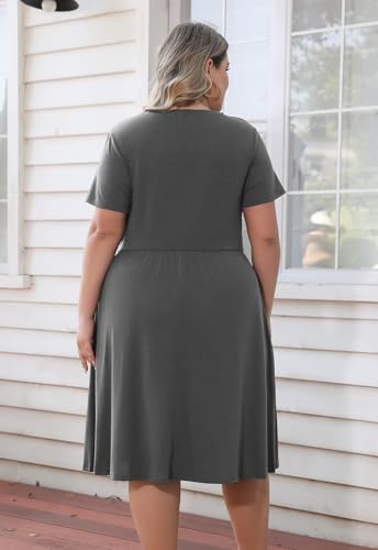 Image of Nemidor Women Plus Size Casual Dress Midi Flt Flare Pocket