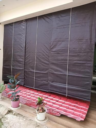 Image of BambooAura Natural Bamboo Roll-Up Window Shade Blind | Light Filtering Bamboo Chick Curtain | Eco-Friendly Sun Protection (4ft x 7ft - W x H) (Natural Beige With Dark Green Border, (5ft x10ft -W x H))